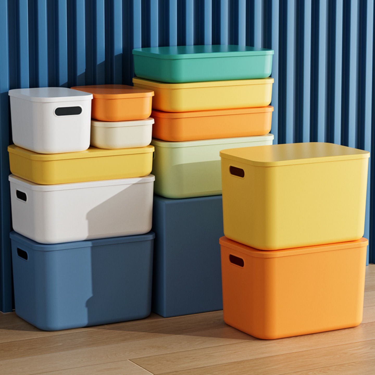 马卡龙色双侧手提可叠加收纳盒