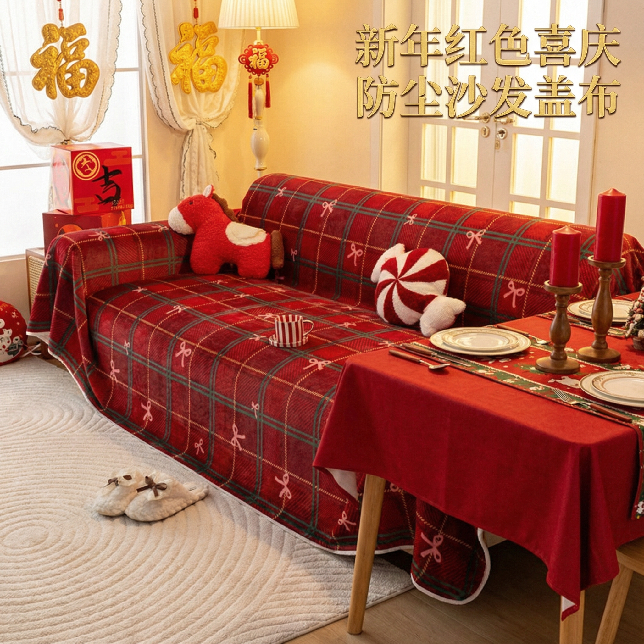 新年巨好看的沙发盖布红色全盖沙发巾一整张牛奶绒沙发盖巾毯,居家布艺,沙发垫,淘宝优惠券,粉丝福利购,淘宝优惠卷