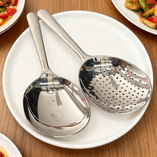 不锈钢短柄大圆勺高颜值网红大头汤勺漏勺家用面粉勺打饭勺分餐勺