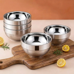 不锈钢碗双层隔热饭碗食品级家用加厚泡面碗成人儿童防烫汤碗圆形