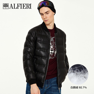 真皮羽绒服皮衣男绵羊皮飞行员夹克冬季短款棒球领中青年外套