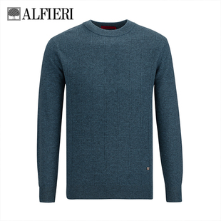 Alfieri艾法利秋冬100%绵羊毛衫 时尚花纱工艺中厚款圆领男士毛衣