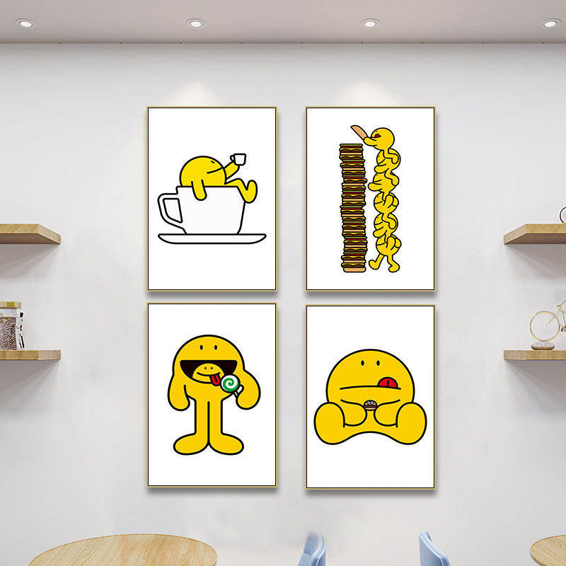 网红炸鸡店西餐厅创意卡通壁画汉堡店墙面装饰画奶茶店小吃店挂画