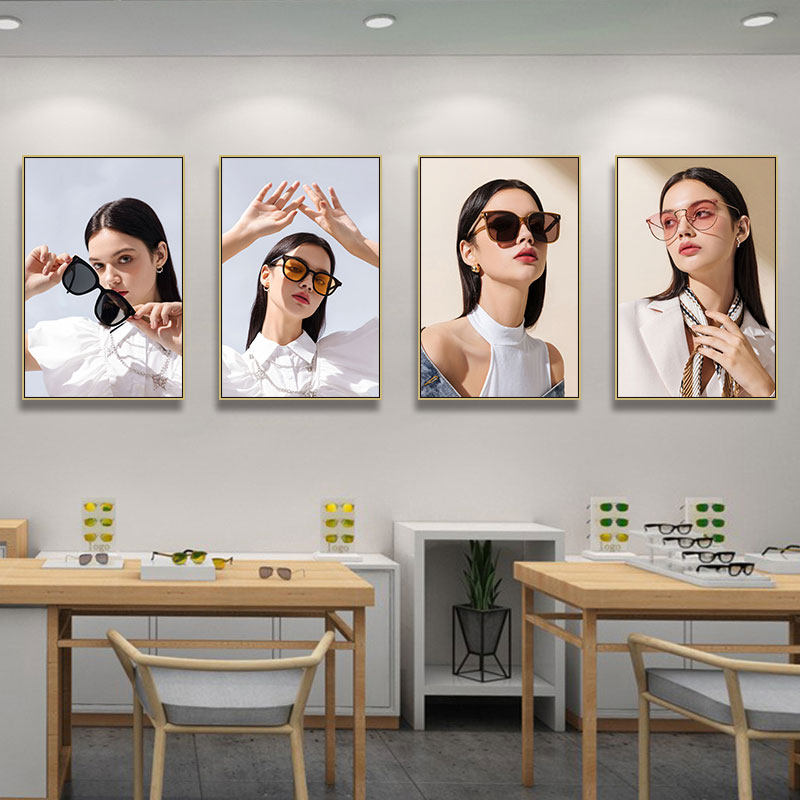 太阳眼镜装饰画时尚眼镜专营店潮流墨镜挂画橱窗广告模特壁画