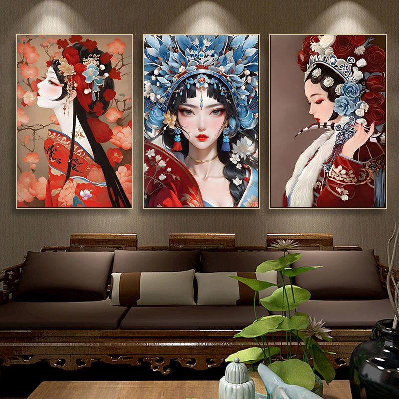 京剧花旦装饰画国潮风火锅店国粹文化挂画餐厅饭店客厅中国风壁画