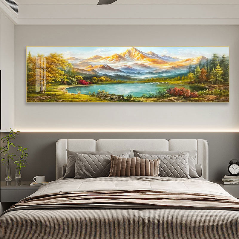 日照金山装饰画背靠金山客厅沙发背景墙挂画聚宝盘山水风景壁画