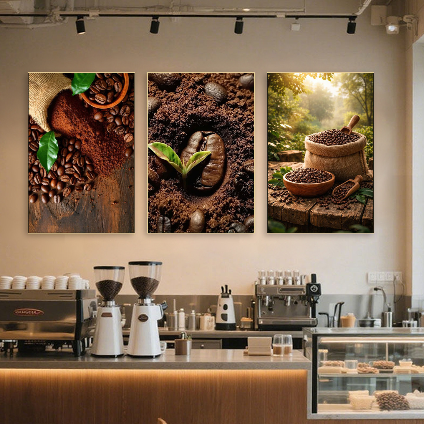 现代风咖啡豆装饰画奶茶店咖啡厅果实采摘挂画工业风氛围布置壁画