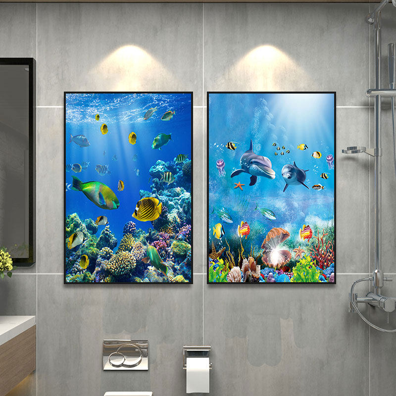 海底世界装饰画海洋主题餐厅水族馆海豚乌龟挂画浴室卫生间壁画
