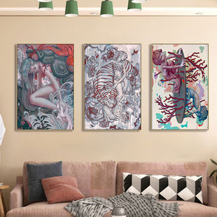 James Jean挂画卡通人物潮流版画装饰画动漫卧室ins风抽象壁画