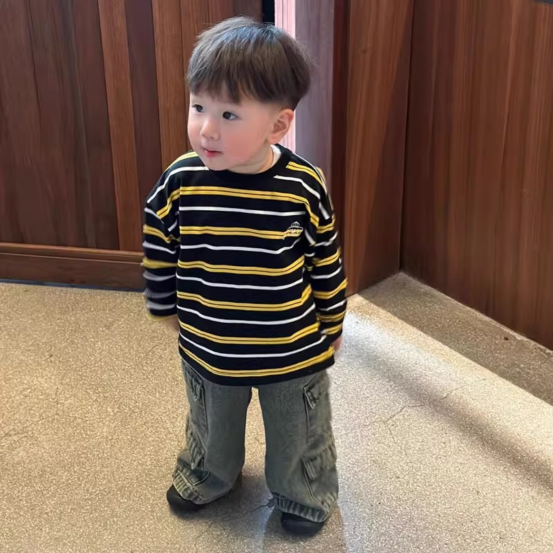 韩国童装春装儿童衣服男童长袖t恤2025新款洋气时髦宝宝条纹上衣