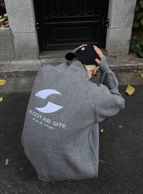 美式复古字母刺绣立领毛衣针织衫外套男女秋冬季休闲宽松情侣外套