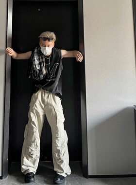 vibe美式高街复古多口袋工装裤男女街头Bf嘻哈直筒宽松百搭休闲裤