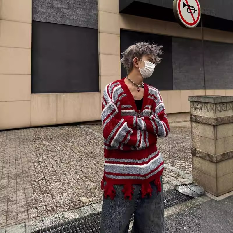 美式复古撞色刺绣毛衣