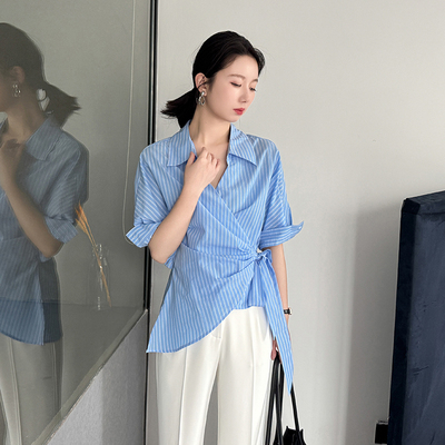 系带收腰修身超好看衬衫
