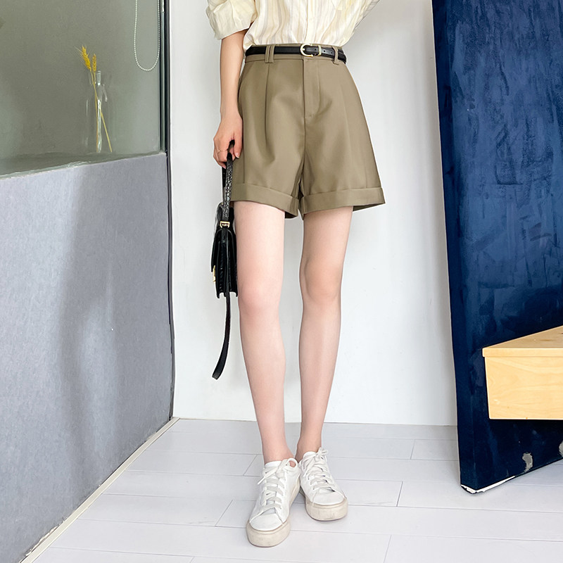 卡其色西装短裤女a字阔腿高腰显瘦夏季薄款小个子宽松外穿休闲裤