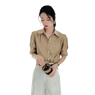 衬衫女夏季时尚气质设计感小众短袖泡泡袖抗皱正装高级感通勤上衣