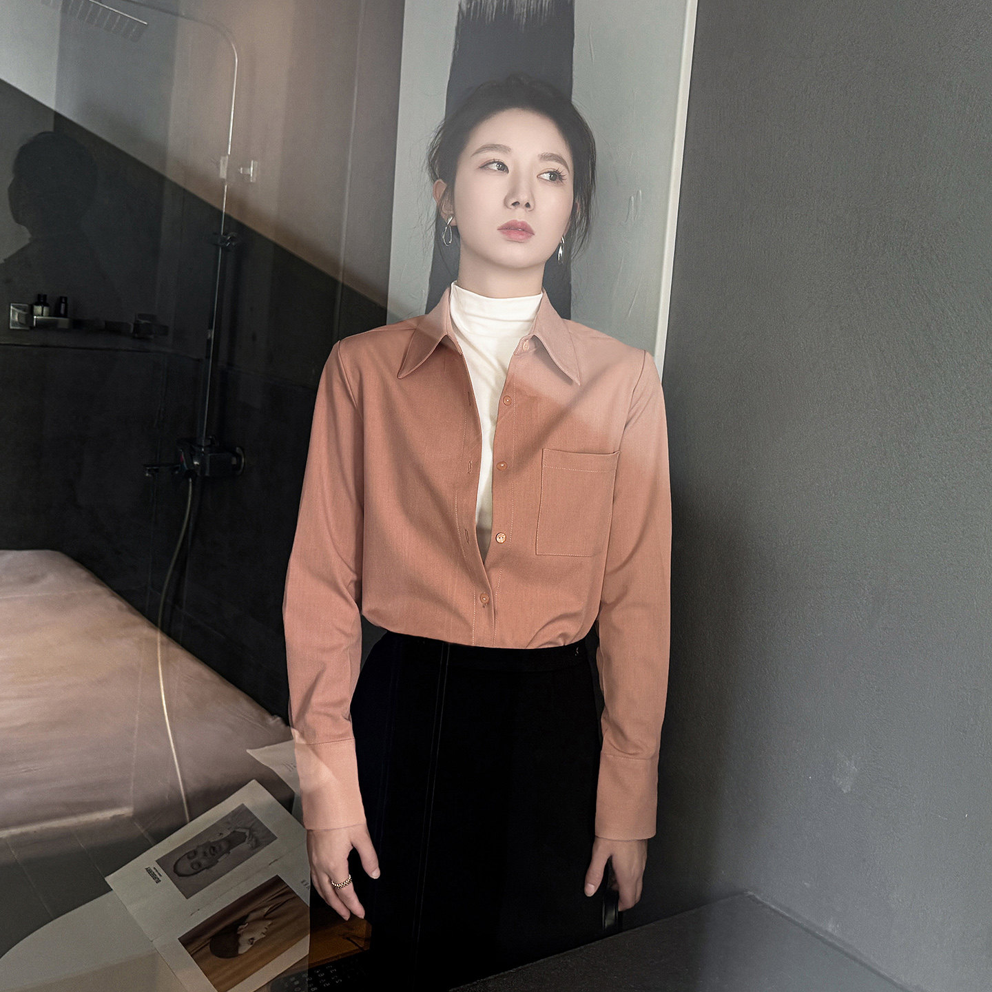 粉色衬衫女厚款秋冬叠穿温柔高知穿搭职场气质正肩西装内搭衬衣,女装/女士精品,衬衫,淘宝优惠券,粉丝福利购,淘宝优惠卷