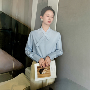 OL通勤法式 早秋襯衫 女輕奢高級感抗皺職業裝 正肩面試正裝 上衣 長袖