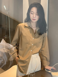 长袖 高级感职业polo领正肩显瘦港风气质通勤上衣 衬衫 女2025秋新款