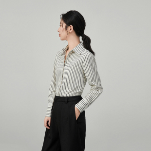 OL职业气质正肩宽松显瘦简约休闲上衣 条纹长袖 衬衫 女2025秋季 新款