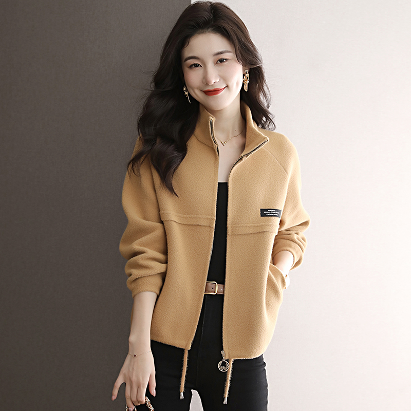 仿貂绒毛衣外套女短款秋冬季2022新款韩版立领棒球服休闲毛呢上衣