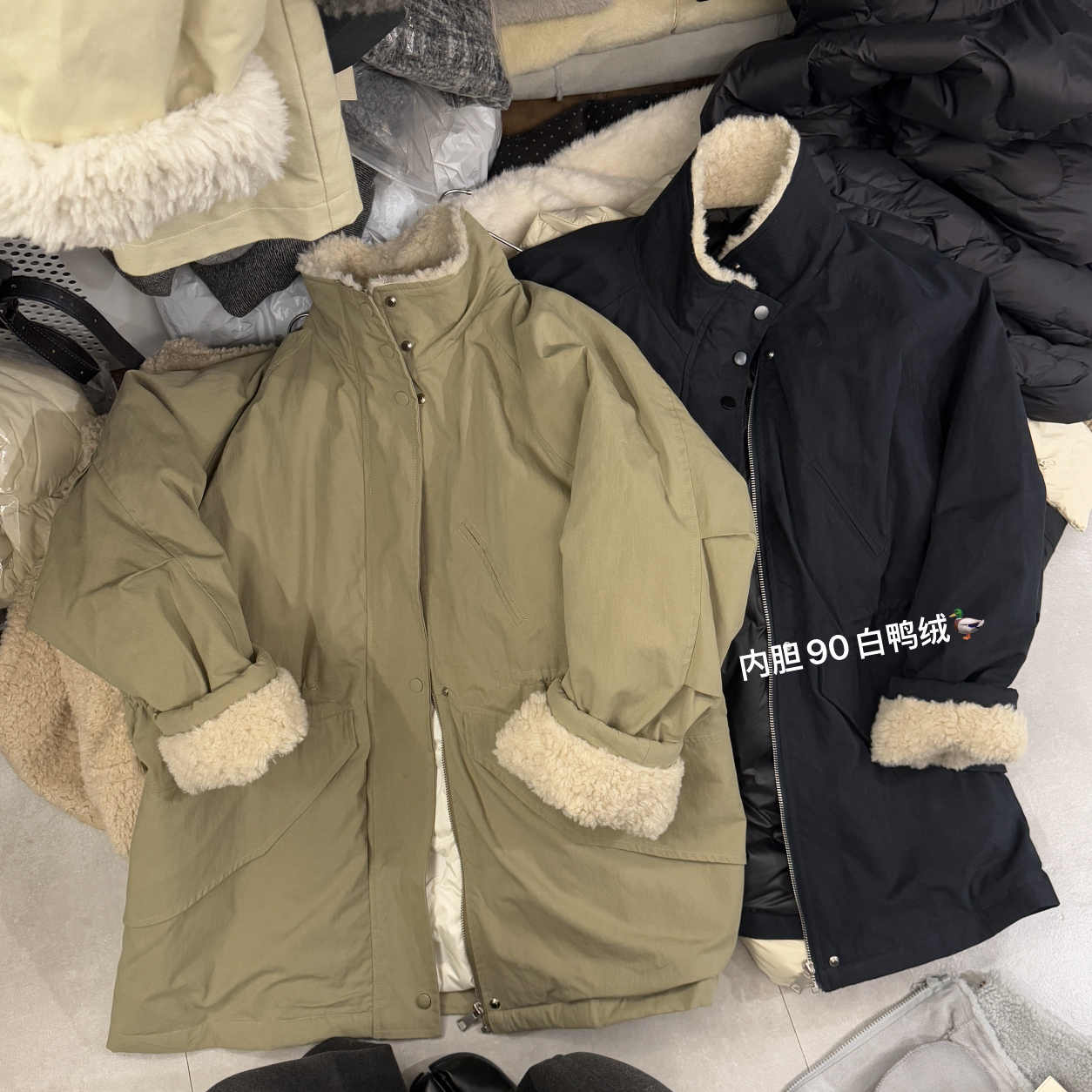 童心冬上新简约工装风立领宽松中长款保暖羽绒服外套86313