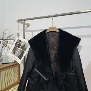 童心新款大浴袍毛绒拼接中长鹅绒保暖羽绒服外套(配腰绳)HS-88233