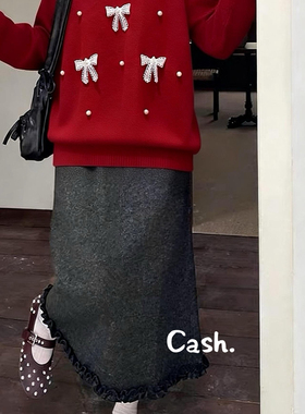 童心蝶结毛衣圆领宽松针织上衣保暖毛衣(160斤以内轻松穿)A4029