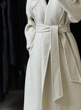 童心经典西装领系带显瘦双面羊毛外套(配腰带)(含70绵羊毛)B1056