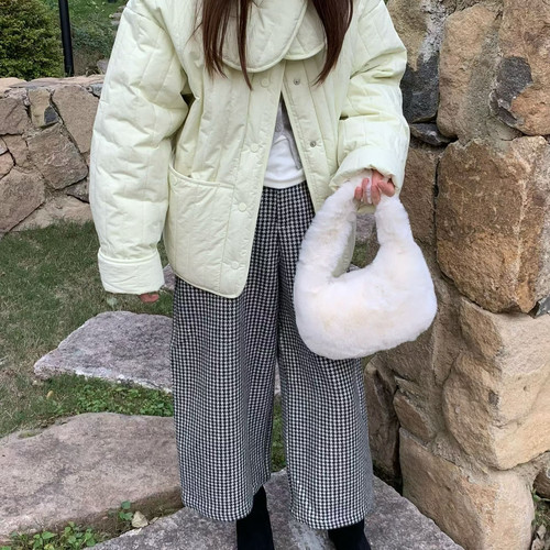 童心小众小香风绗缝设计感宽松保暖羽绒服外套(配围巾)H260