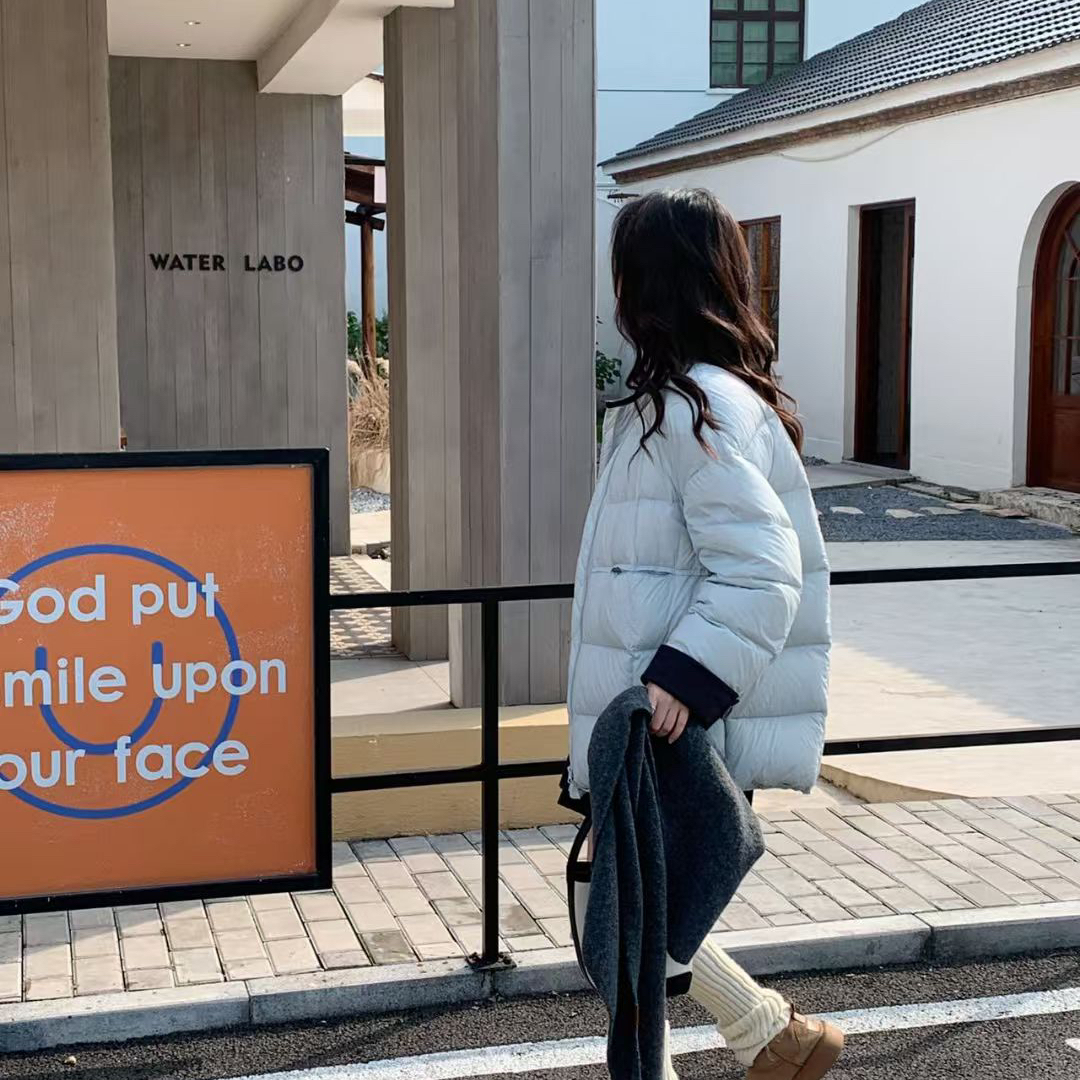 童心小众冬上新简约纯色中长款保暖羽绒服外套(配披肩)8672