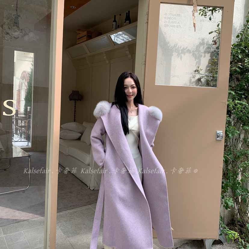 童心家小众羊毛外套(配腰带+可拆真狐狸毛领)（含100羊毛）B童心1