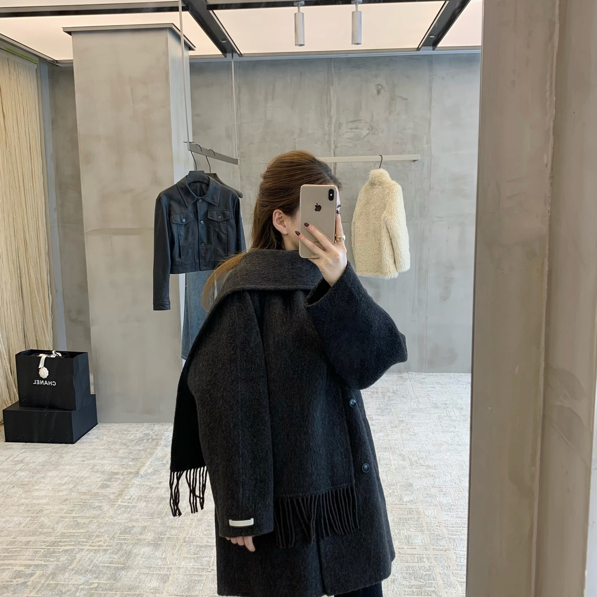 童心搭牦牛绒双面羊毛外套(配围巾)(含90羊毛)(10牦牛绒)E25D026