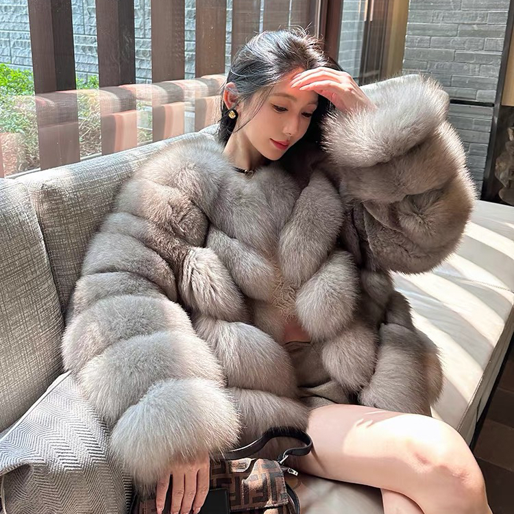 童心家毛霜色高级感毛毛外套短款皮草(含100狐狸毛)S-6YQ7098