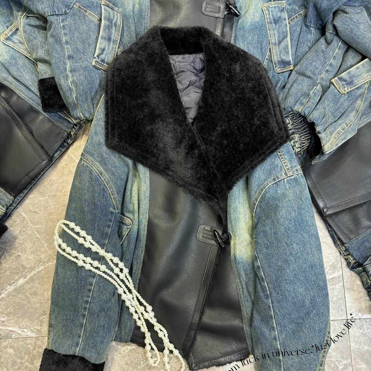 童心冬上新法式复古气质翻领牛仔保暖羽绒服外套YS1-xx7238