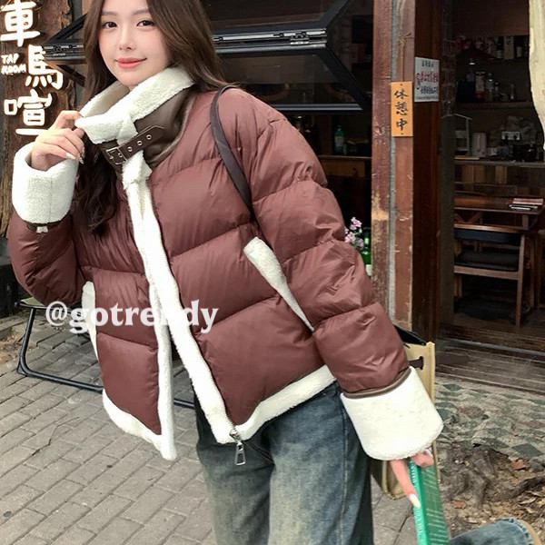 童心小众毛立领机车服保暖羽绒服外套（含90白鸭绒）(新国标90)96