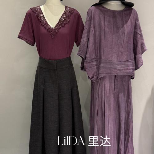 童心26夏上新极简主义结构麻料褶皱小衫+休闲裤套装