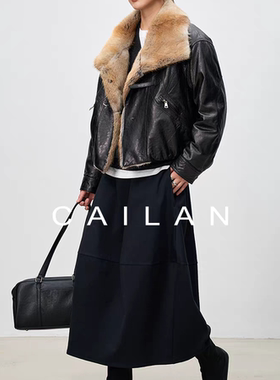 童心设计蜡羊皮白鹅绒机车皮草(配大貂毛翻领)(含100羊毛)FSAL067