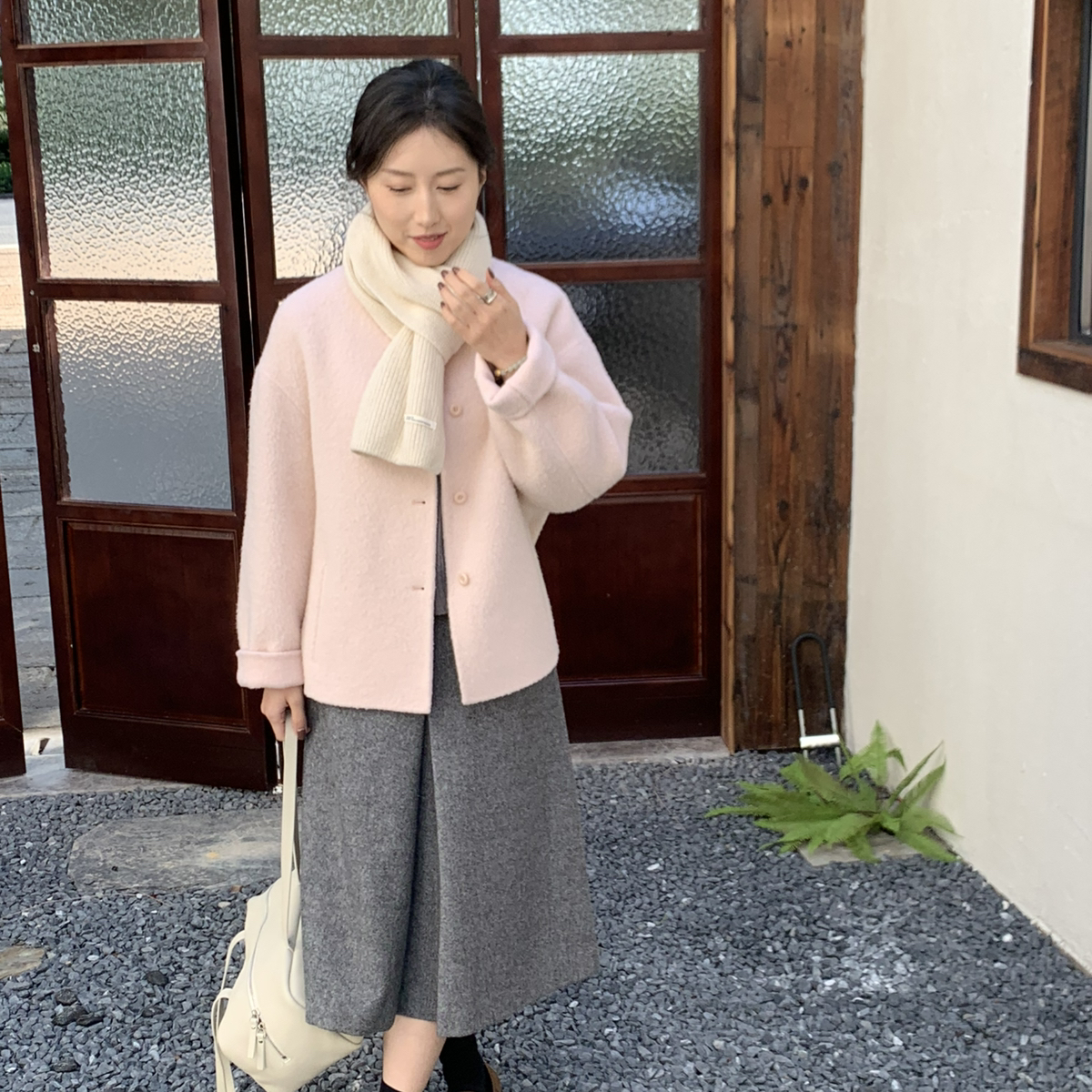 童心圆领韩系通勤百搭短款大衣羊毛外套（含80羊毛）(20苏力)S116