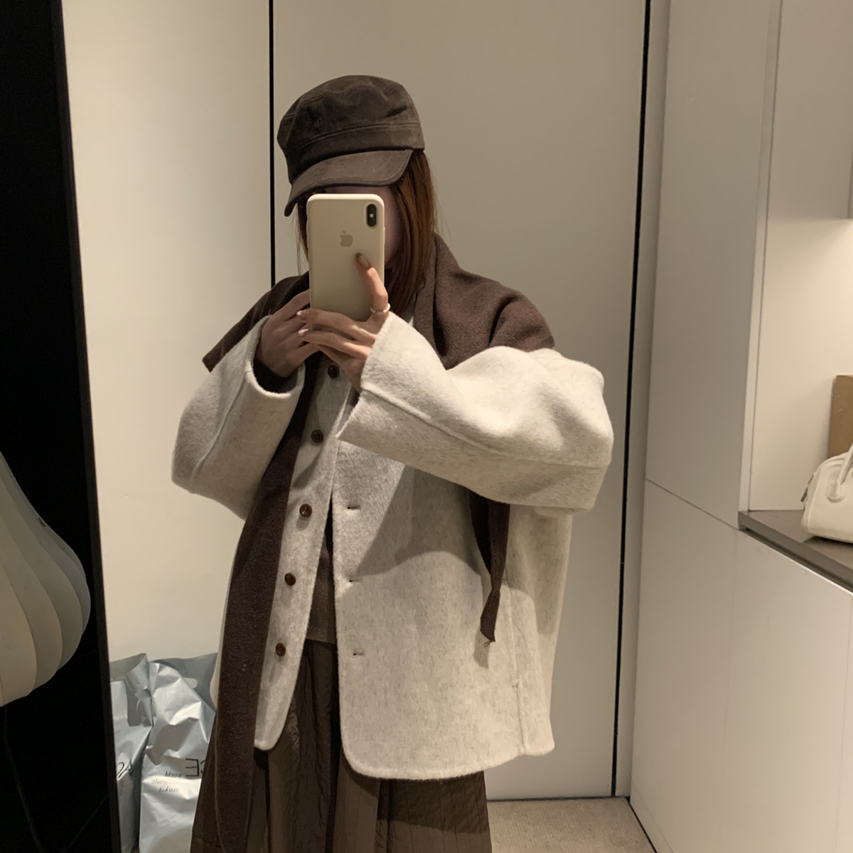 童心家型超好巨帮肉羊毛外套配针织三角巾含70绵羊毛110110B