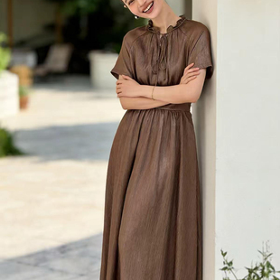 童心设计店制面条气质连衣裙领口木耳边 收腰松紧设连衣裙Y20097