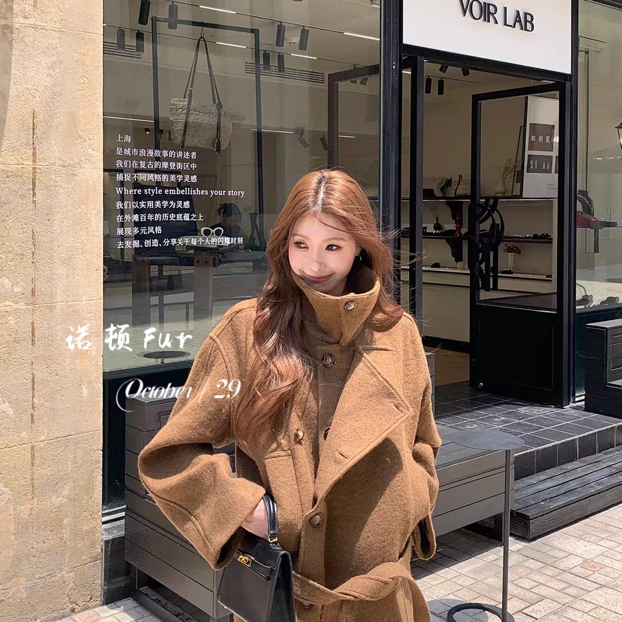 童心家级感百搭双面中长羊毛外套配腰带含100羊毛L-YC341807