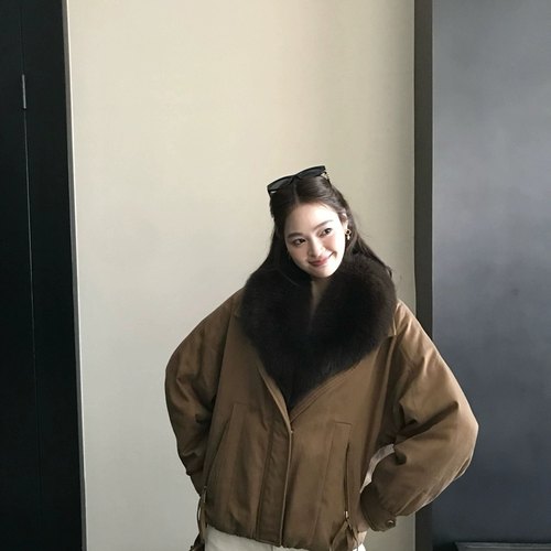 童心休闲百搭保暖保暖羽绒服外套(配毛领狐狸毛真毛可拆卸)LD2582