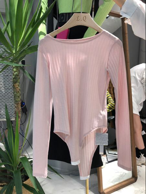 LIM&CIAOº«¹úulzzang2018ÇïװпîÅ®´¿É«ÊúÎÆÔ²ÁìÁ¬Ìå´òµ×ÉÀ