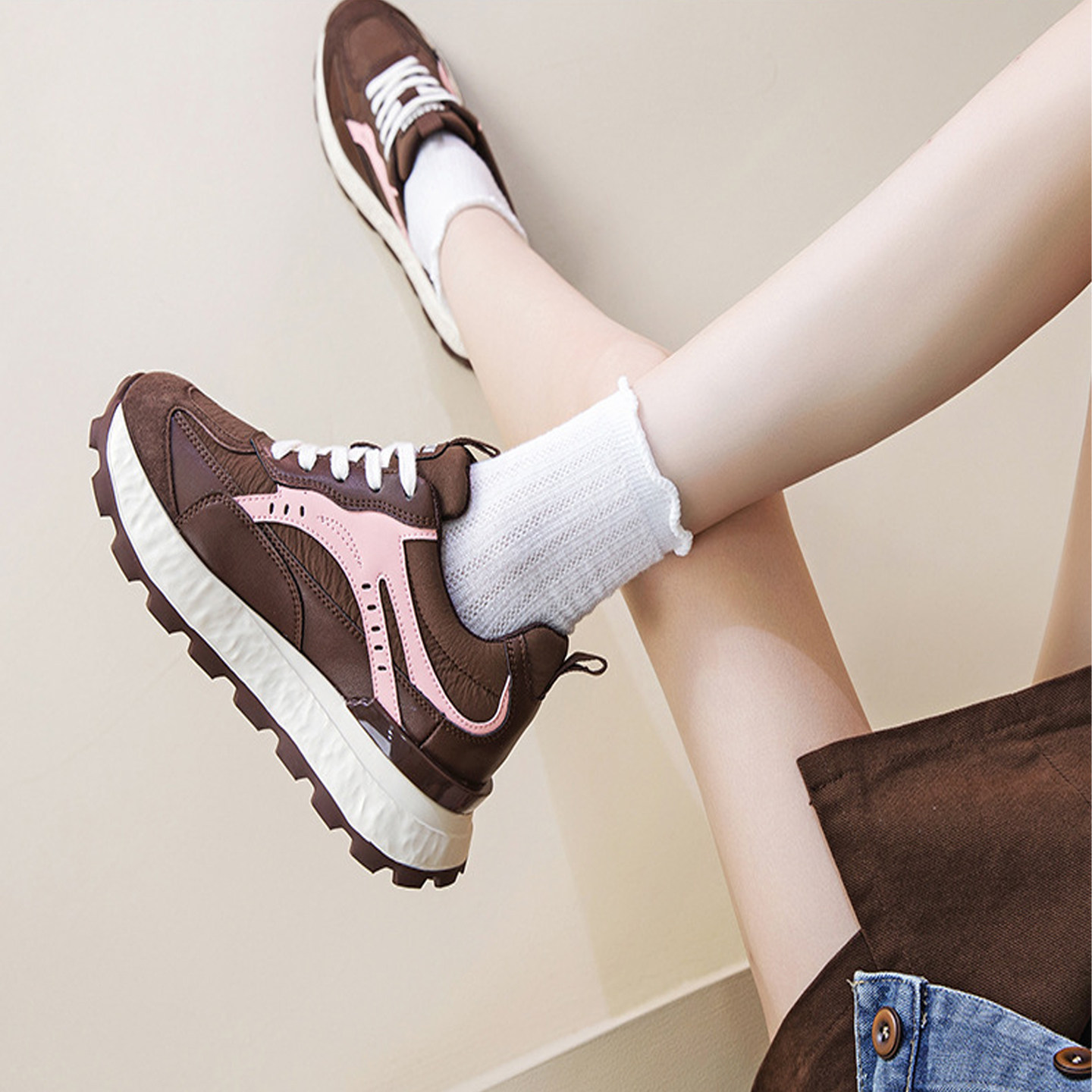 小个子阿甘鞋女【内增高8cm】早秋款复古潮流厚底休闲运动德训鞋