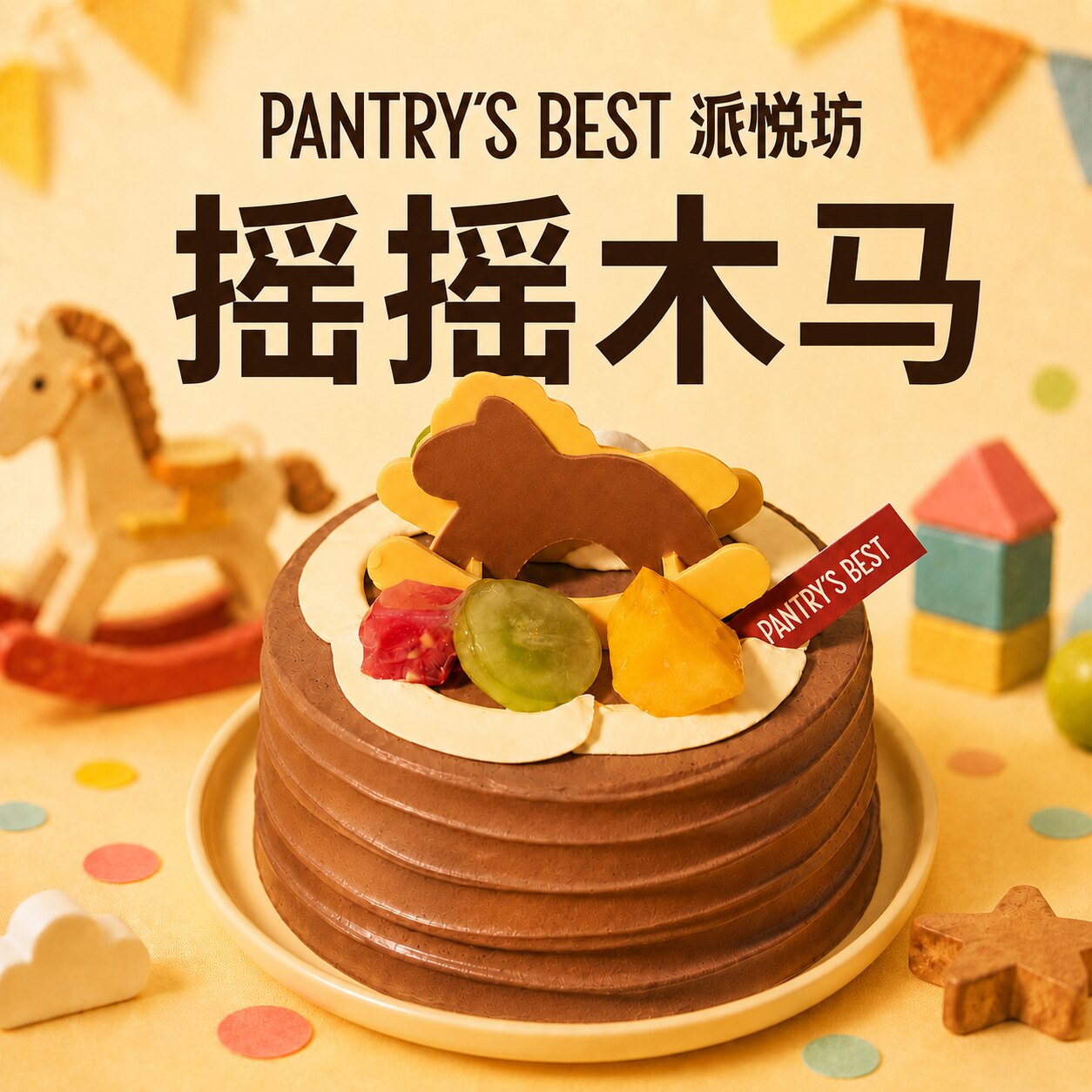 派悦坊儿童生日小蛋糕木马造型巧克力小甜品奶油同城配送北京上海