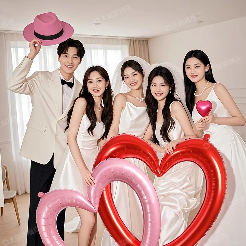 订结婚礼领证七夕接亲拍照道具装饰爱心相框气球氛围布置晨袍拍摄
