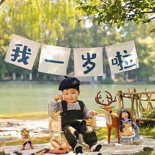 户外周岁拉旗宝宝生日拍照道具