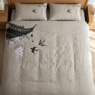 烟雨江南水洗棉床品四件套如诗被套床单唯美古风中式 卧室原创设计