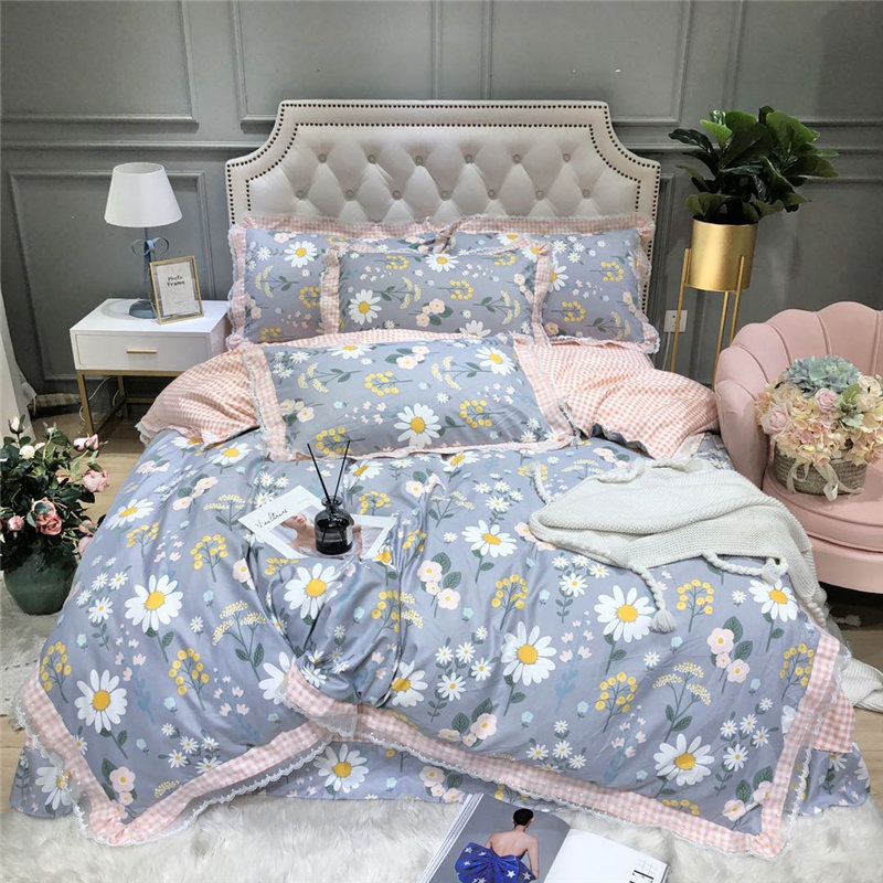 韩版公主风小碎花四件套全棉纯棉少女心蕾丝花边被套床单床上用品